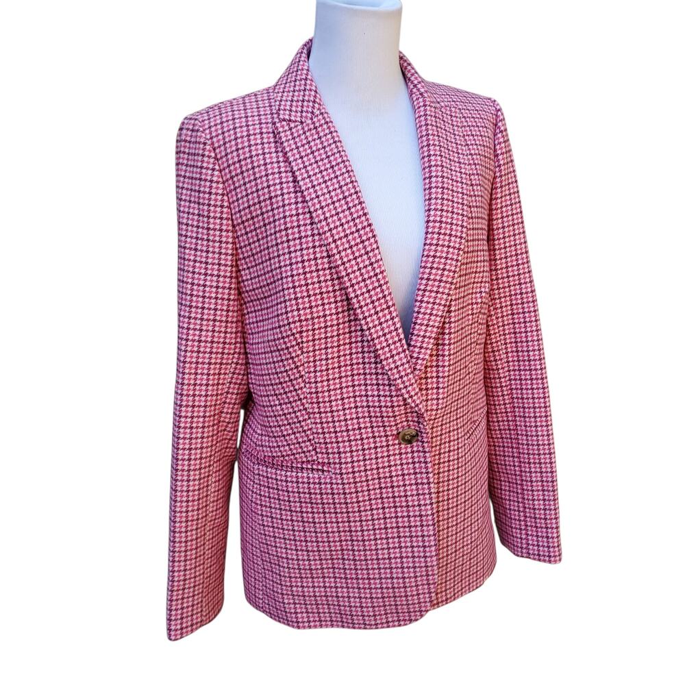 J. Crew Berry Pink Houndstooth Blazer Jacket Ivy Preppy Academia Wool Blend 12 - Picture 7 of 16